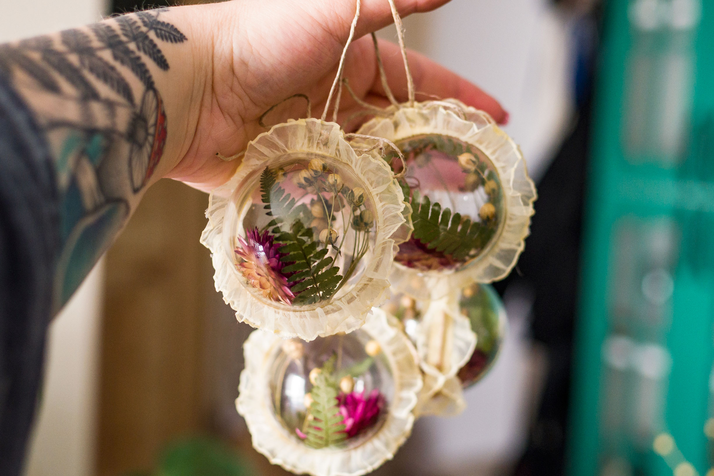 Bombeczki / kocanka, paproć, len, falbanka, sznurek jutowy - obrazek 2