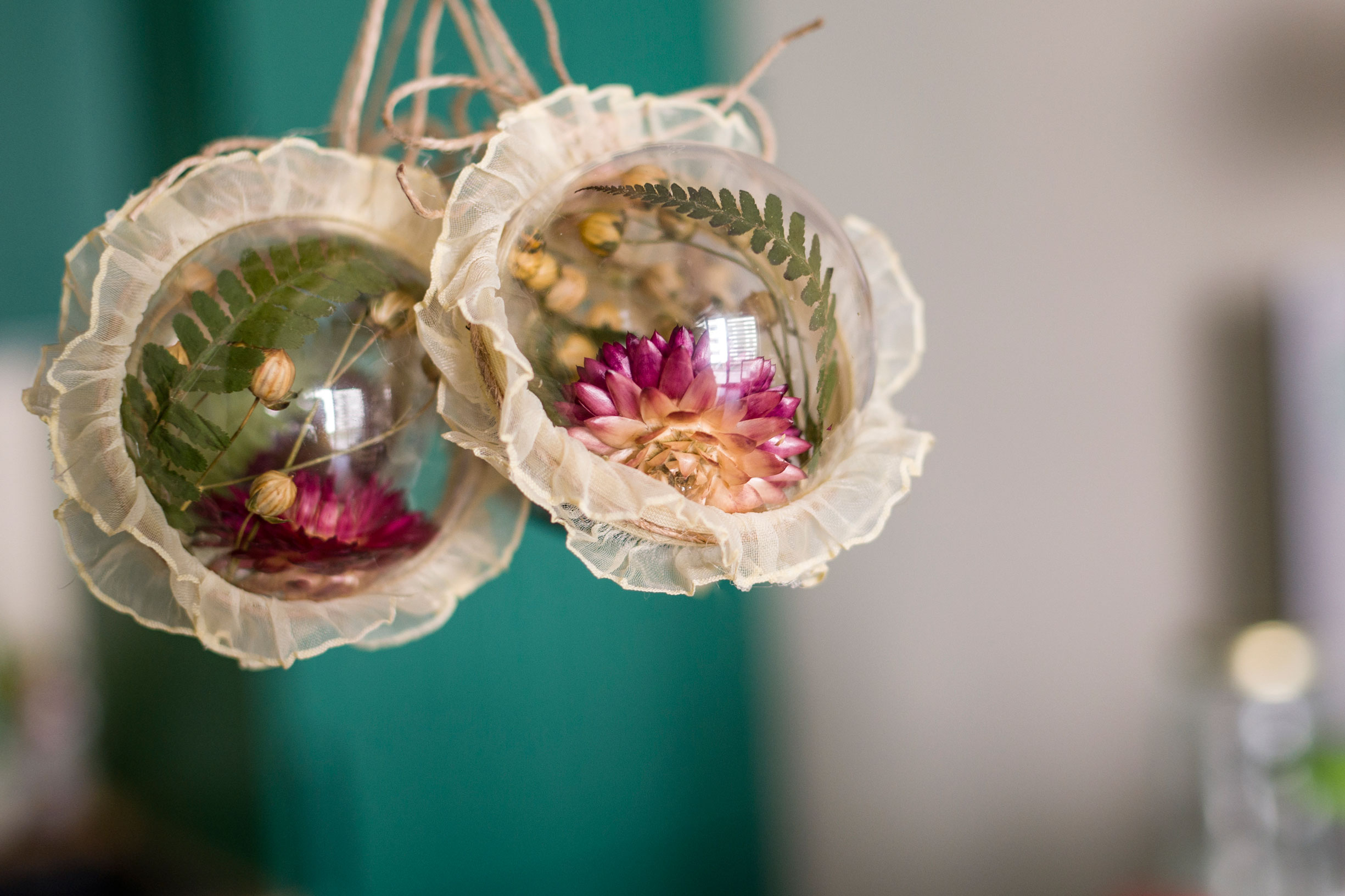 Bombeczki / kocanka, paproć, len, falbanka, sznurek jutowy - obrazek 5