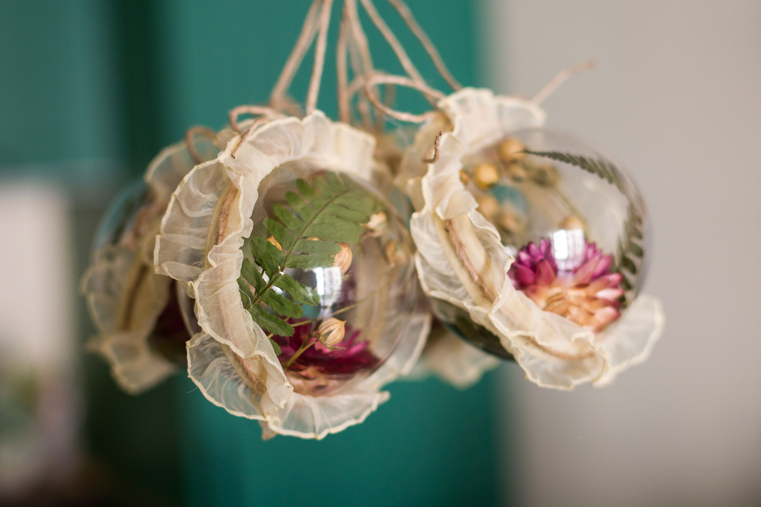 Bombeczki / kocanka, paproć, len, falbanka, sznurek jutowy - obrazek 4