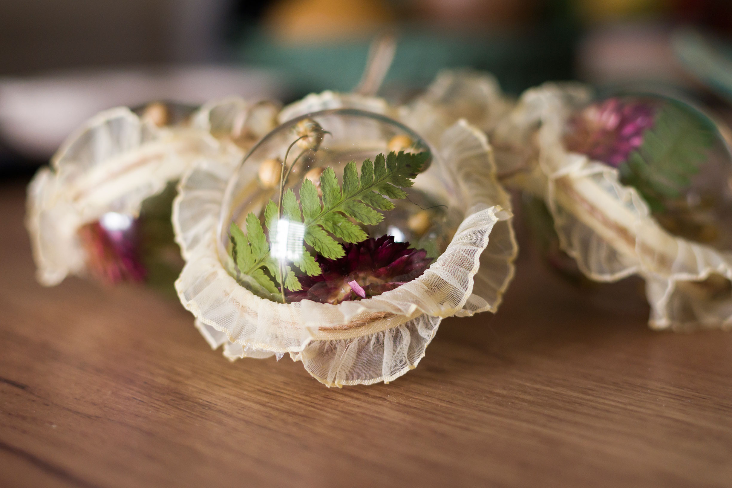 Bombeczki / kocanka, paproć, len, falbanka, sznurek jutowy - obrazek 3