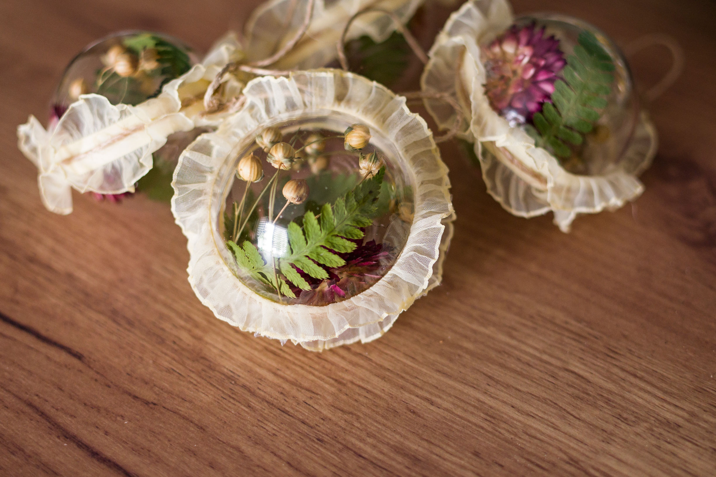 Bombeczki / kocanka, paproć, len, falbanka, sznurek jutowy - obrazek 6