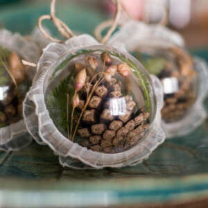 Bombeczki / szyszka, paproć, drżączka, falbanka, sznurek jutowy